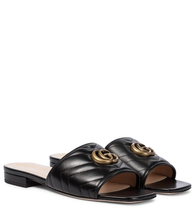 Shop Gucci Double G Leather Sandals In Black