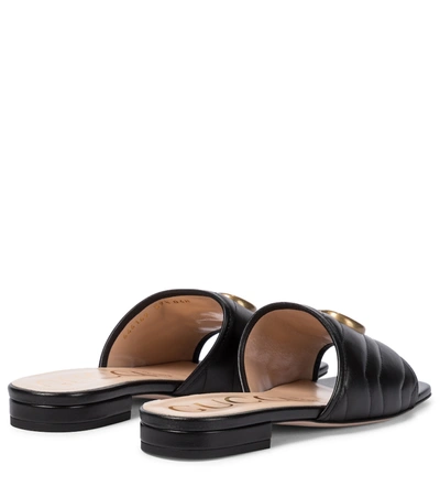 Shop Gucci Double G Leather Sandals In Black
