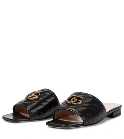 Shop Gucci Double G Leather Sandals In Black