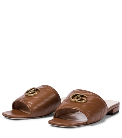 Shop Gucci Double G Leather Sandals In Brown