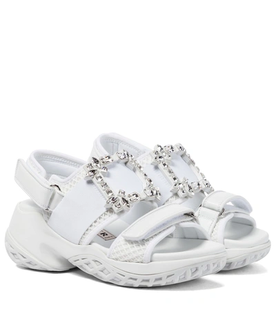 Shop Roger Vivier Viv' Run Embellished Leather Sandals In White
