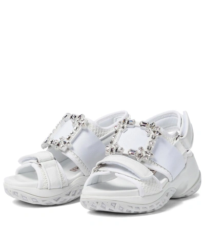 Shop Roger Vivier Viv' Run Embellished Leather Sandals In White