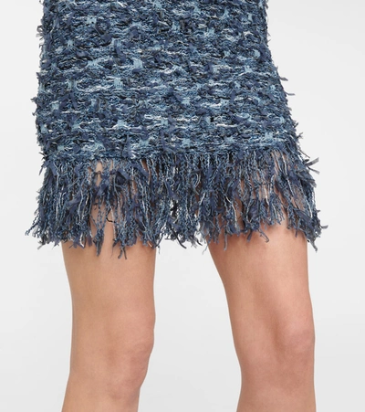 Shop Balmain Bouclé Tweed Minidress In Blue