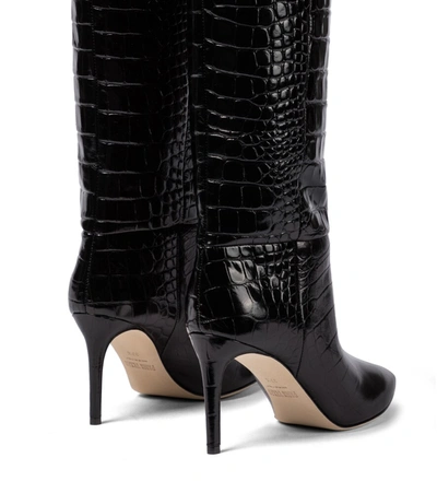 Shop Paris Texas Croc-effect Leather Knee-high Boots In Black