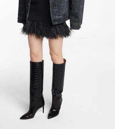 Shop Paris Texas Croc-effect Leather Knee-high Boots In Black