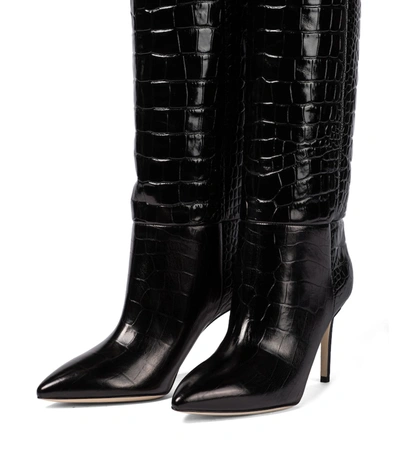 Shop Paris Texas Croc-effect Leather Knee-high Boots In Black