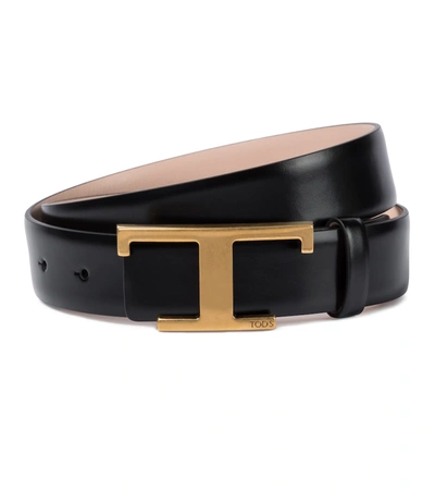 Shop Tod's Timeless T Reversible Leather Belt In Black