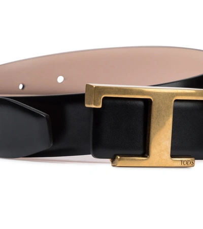 Shop Tod's Timeless T Reversible Leather Belt In Black