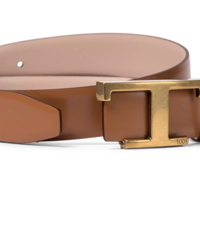 Shop Tod's Timeless T Reversible Leather Belt In Pink