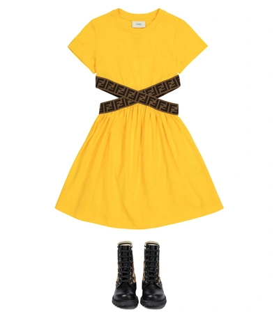 Shop Fendi Ff Cotton Jersey Dress In Yellow