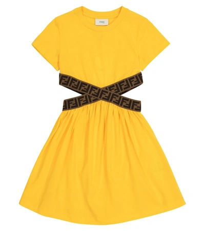 Shop Fendi Ff Cotton Jersey Dress In Yellow