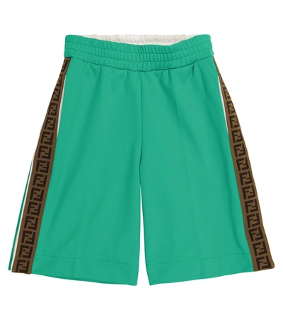 Shop Fendi Ff Technical Jersey Shorts In Green