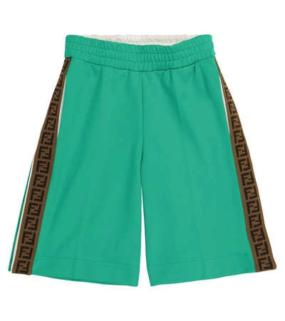 Shop Fendi Ff Technical Jersey Shorts In Green