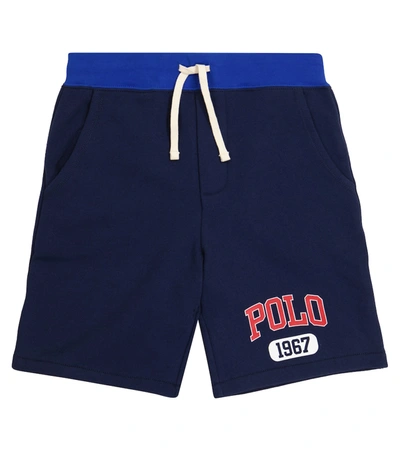 Shop Polo Ralph Lauren Logo Drawstring Cotton Shorts In Blue