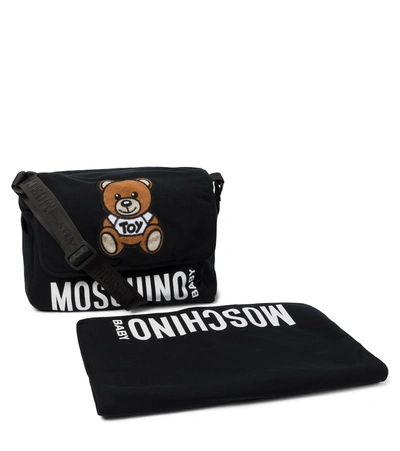 Shop Moschino Embroidered Stretch-cotton Changing Bag In Black