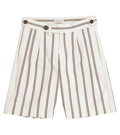 Shop Brunello Cucinelli Striped Cotton Bermuda Shorts In White