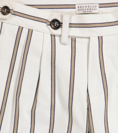 Shop Brunello Cucinelli Striped Cotton Bermuda Shorts In White