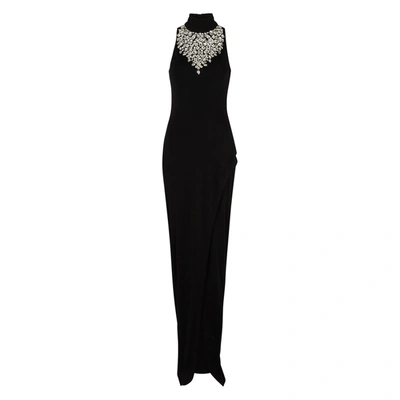 Shop Balmain Black Crystal-embellished Jersey Gown