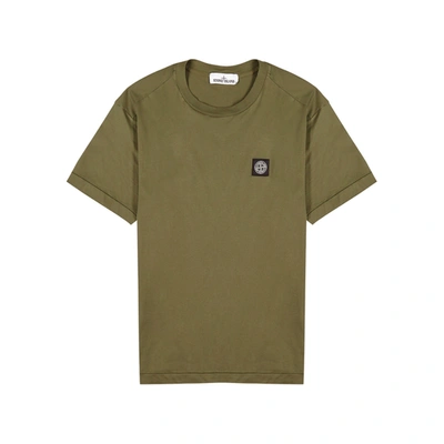 Shop Stone Island Army Green Cotton T-shirt In Khaki