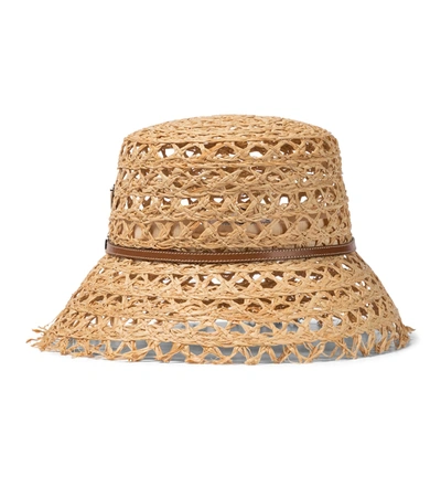 Shop Prada Raffia-effect Bucket Hat In Brown