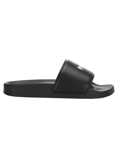 Shop Msgm Rubber Sliders With Micro Logo In Black