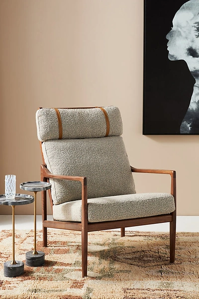 Shop Anthropologie Bouclé Headrest Lounge Chair In Grey
