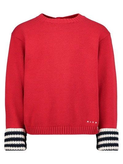 Marni Kids Button Sweater In Red In Red