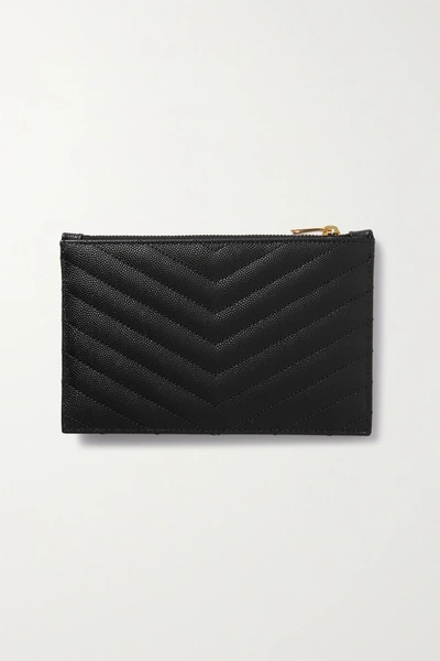 Shop Saint Laurent Monogramme Quilted Textured-leather Wallet In Black