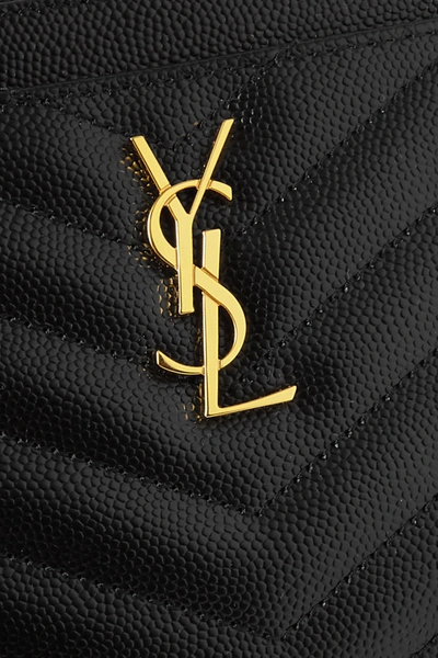 Shop Saint Laurent Monogramme Quilted Textured-leather Wallet In Black