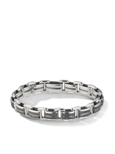 Shop David Yurman 7.5mm Beveled Link Diamond Bracelet In Silver