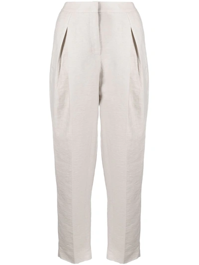 Shop Agnona High-rise Box-pleated Tapered Trousers In Neutrals