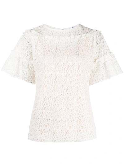 Shop P.a.r.o.s.h Ruffle-embellished Lace Top In White