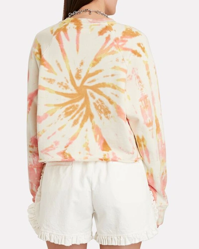 Shop Mother The Loafer Crop Fray Sweatshirt In Ivory/coral