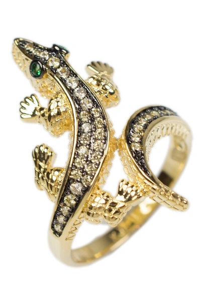Shop Cz By Kenneth Jay Lane 14 Gold Plated Pave Cz Lizard Wrap Ring In Clear-gold-2tone