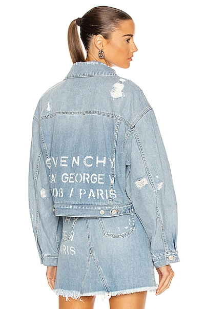 Shop Givenchy Cropped Denim Logo Jacket In Light Blue