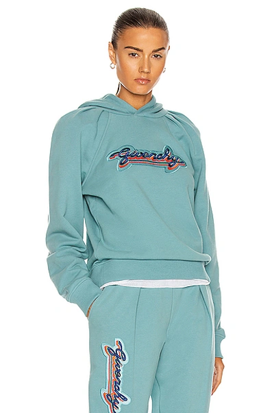 Shop Givenchy Cropped Embroidered Hoodie In Celestial Blue