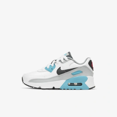 Shop Nike Air Max 90 Little Kidsâ Shoe In White,chlorine Blue,light Fusion Red,iron Grey