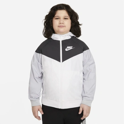 Shop Nike Sportswear Windrunner Big Kids' (boys') Loose Hip-length Hooded Jacket (extended Size) In White