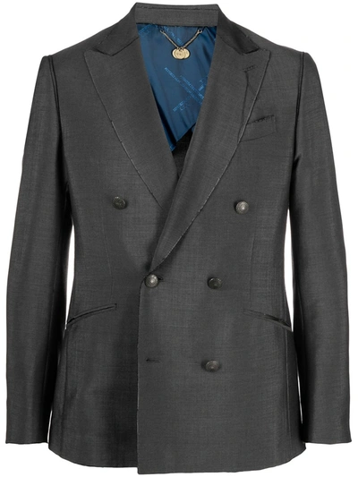 Shop Maurizio Miri Double Breasted Blazer In Grey