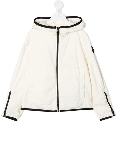 Moncler Hooded Contrasting Trim Jacket In White