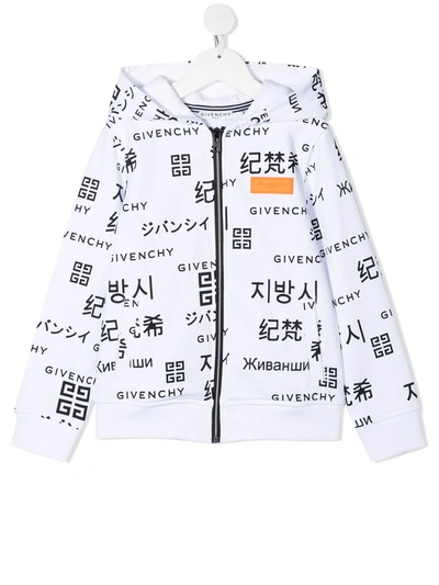Shop Givenchy Logo-print Zip-front Hoodie In White