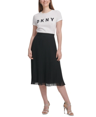 Shop Dkny Pleated Midi Skirt In Black