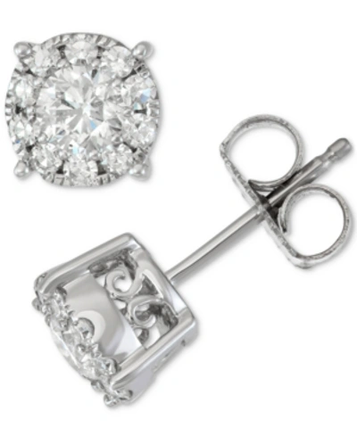 Shop Macy's Diamond Halo Stud Earrings (1 Ct. T.w.) In 14k White Gold