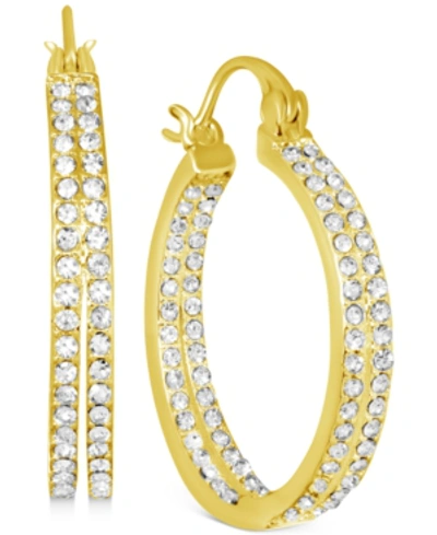 Essentials Crystal Small Double Hoop Earrings In Silver-plate Or Gold Plate, 1" In Gold