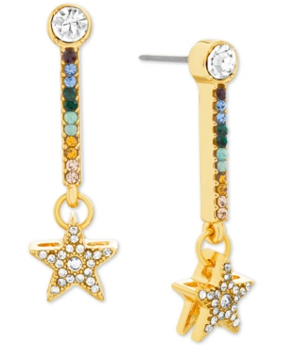 Shop Steve Madden Gold-tone Multicolor Crystal Star Linear Drop Earrings