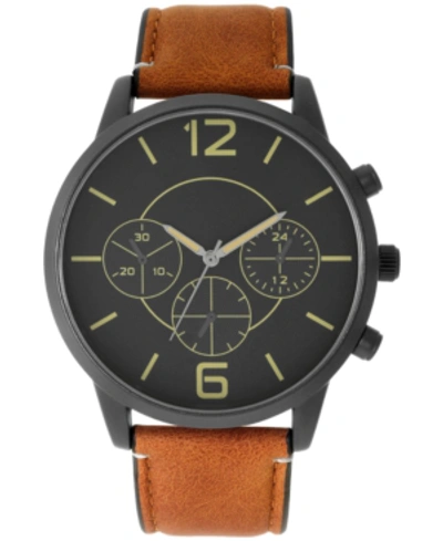 Shop Inc International Concepts Men's Brown Faux Leather Strap Watch 45mm, Created For Macy's
