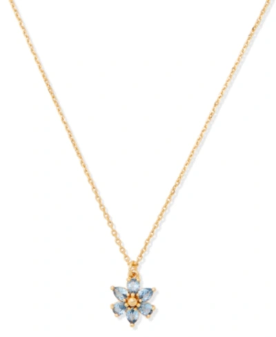Shop Kate Spade Gold-tone Cubic Zirconia Flower Mini Pendant Necklace, 16" + 3" Extender In Light Blue