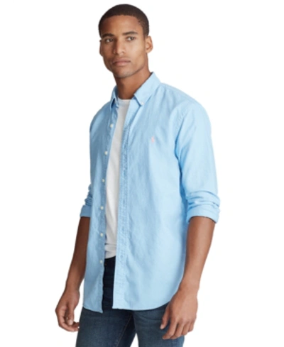 Shop Polo Ralph Lauren Men's Garment-dyed Oxford Shirt In Blue Lagoon
