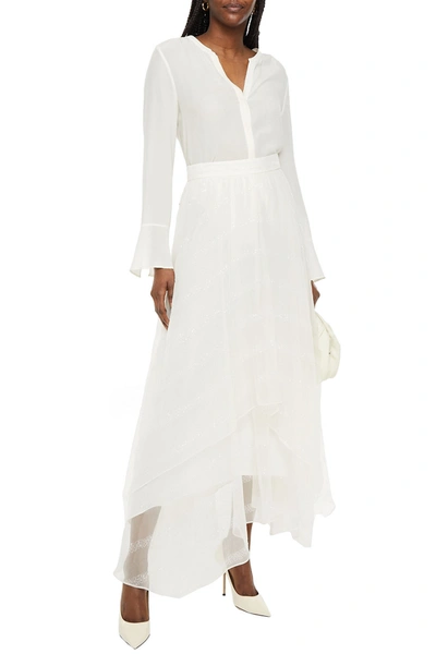 Shop Brunello Cucinelli Tiered Embellished Silk-organza Maxi Skirt In Cream