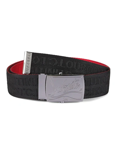Shop Christian Louboutin Men's Ricky Embossed Belt In Blackgunmetal